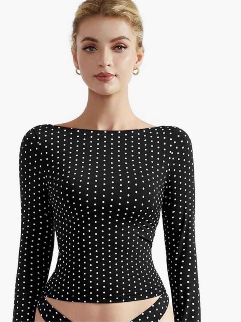 SUUKSESS Black Polka Dot Long Sleeve Crop Top